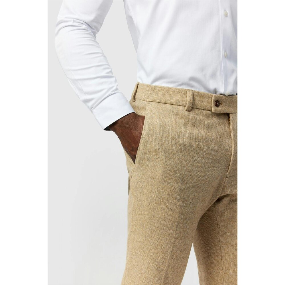 Antique Rogue Slim Fit Baxter Camel Herringbone Tweed Trouser