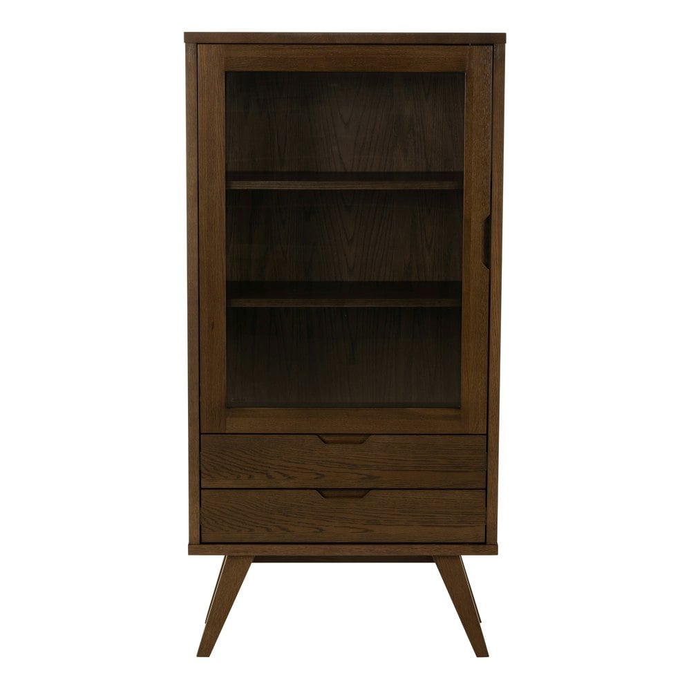 Furniture To Go A-Line Display Cabinet with 2 Drawers and 2 Shelves in Smoked Oak