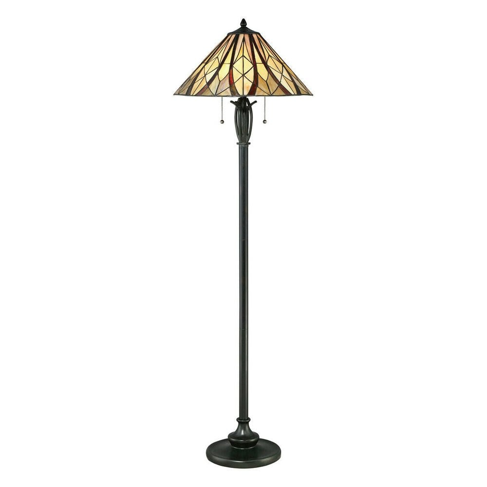Floor Lamp Tiffany Style Coloured Shade Criss Cross Valiant Bronze LED E27 60W Loops