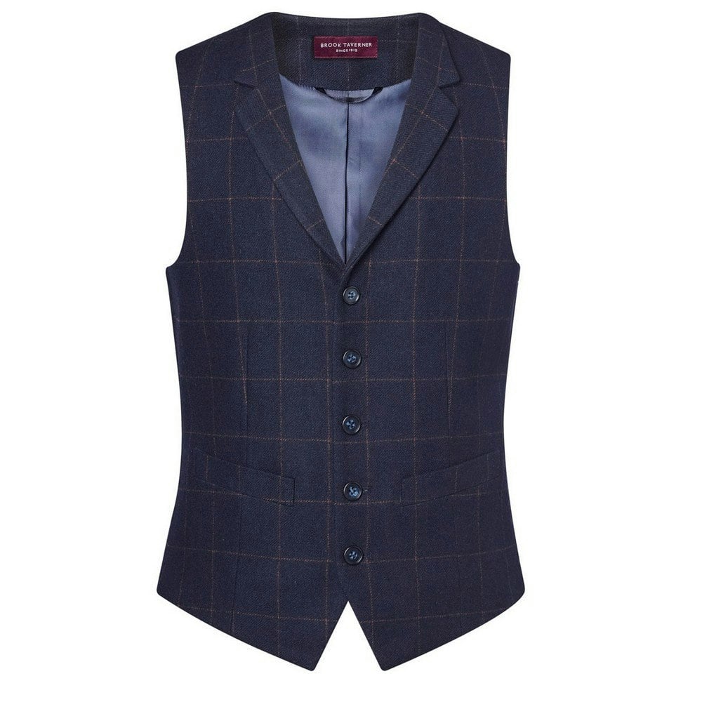 Brook Taverner Mens Memphis Waistcoat - Navy Check