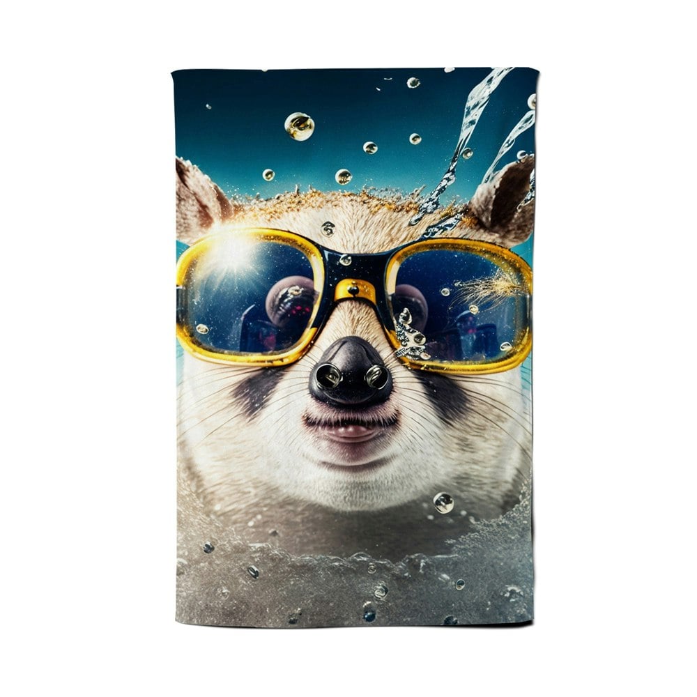 Warren Reed Dormouse With Glasses Splashart Tea Towel