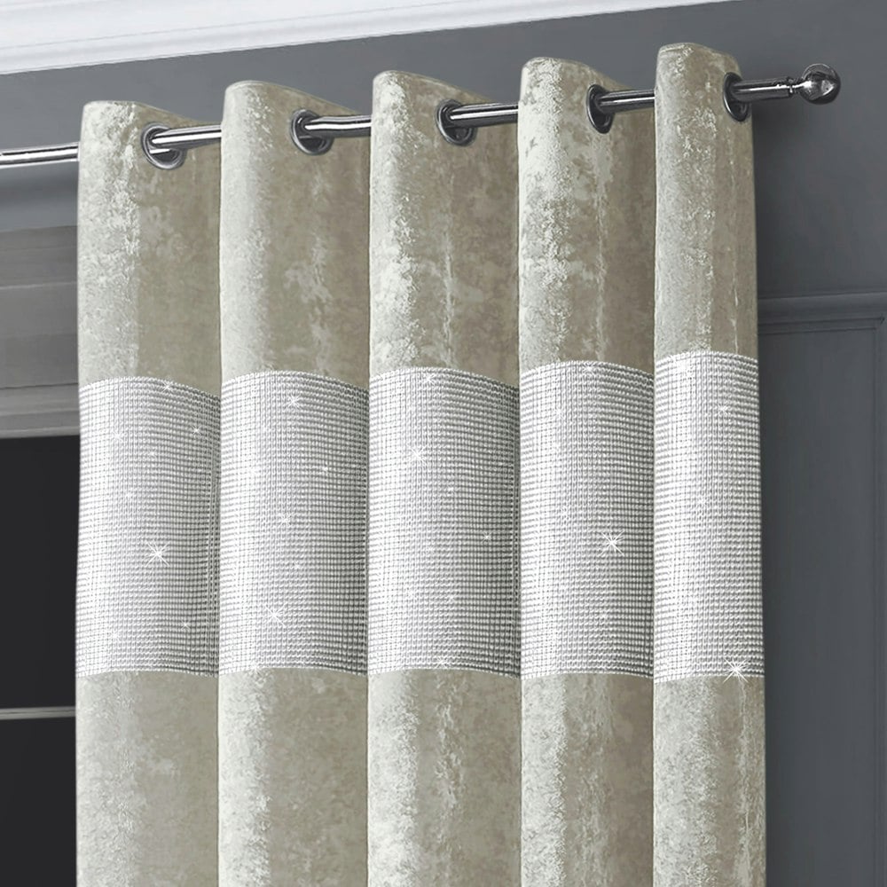 Intimates Diamante Crushed Velvet Ready Made Eyelet Curtains - 168cm x 228cm