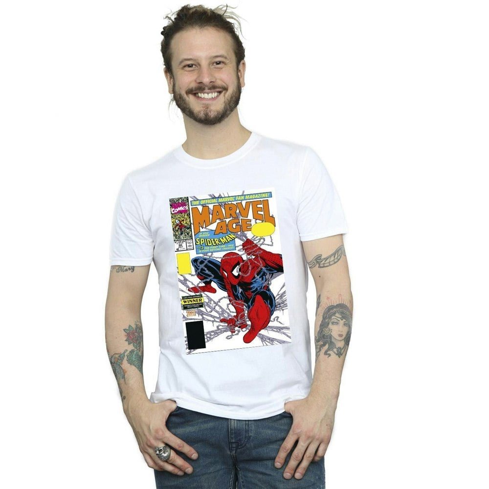 Marvel Mens Spider-Man Marvel Age Comic Cover T-Shirt - White
