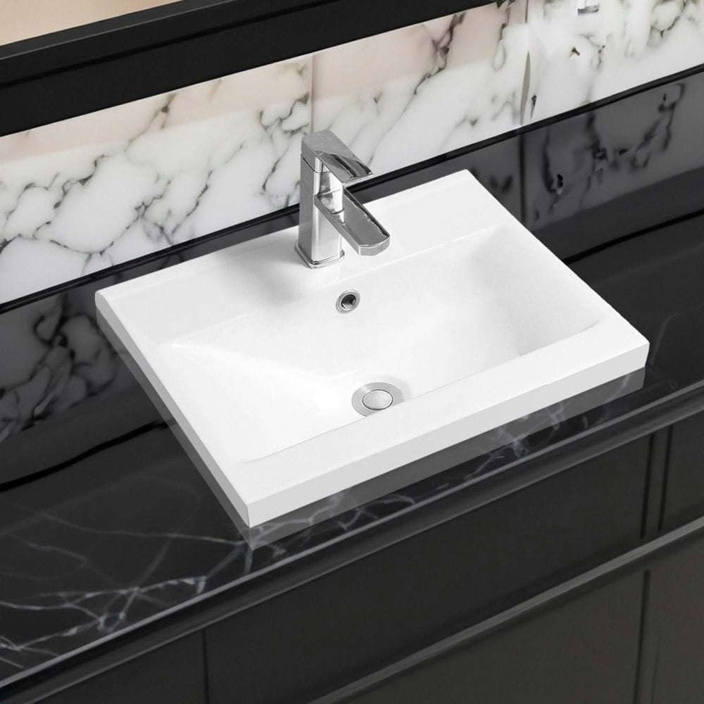 Limoge 5004 Ceramic 51cm Mid-Edge Inset Basin with Dipped Bowl