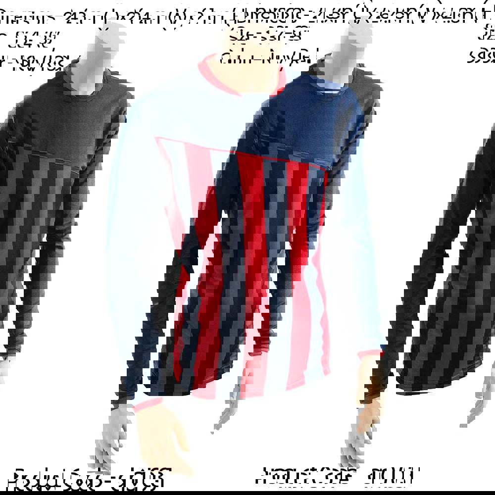 S ADULT Valencia Stripe Long Sleeve PLAIN Football Shirt - NAVY/RED 34-36"