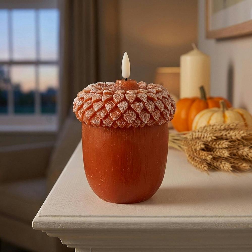 Garden Greatness Autumnal Flickering Light Up Wax Acorn Candle