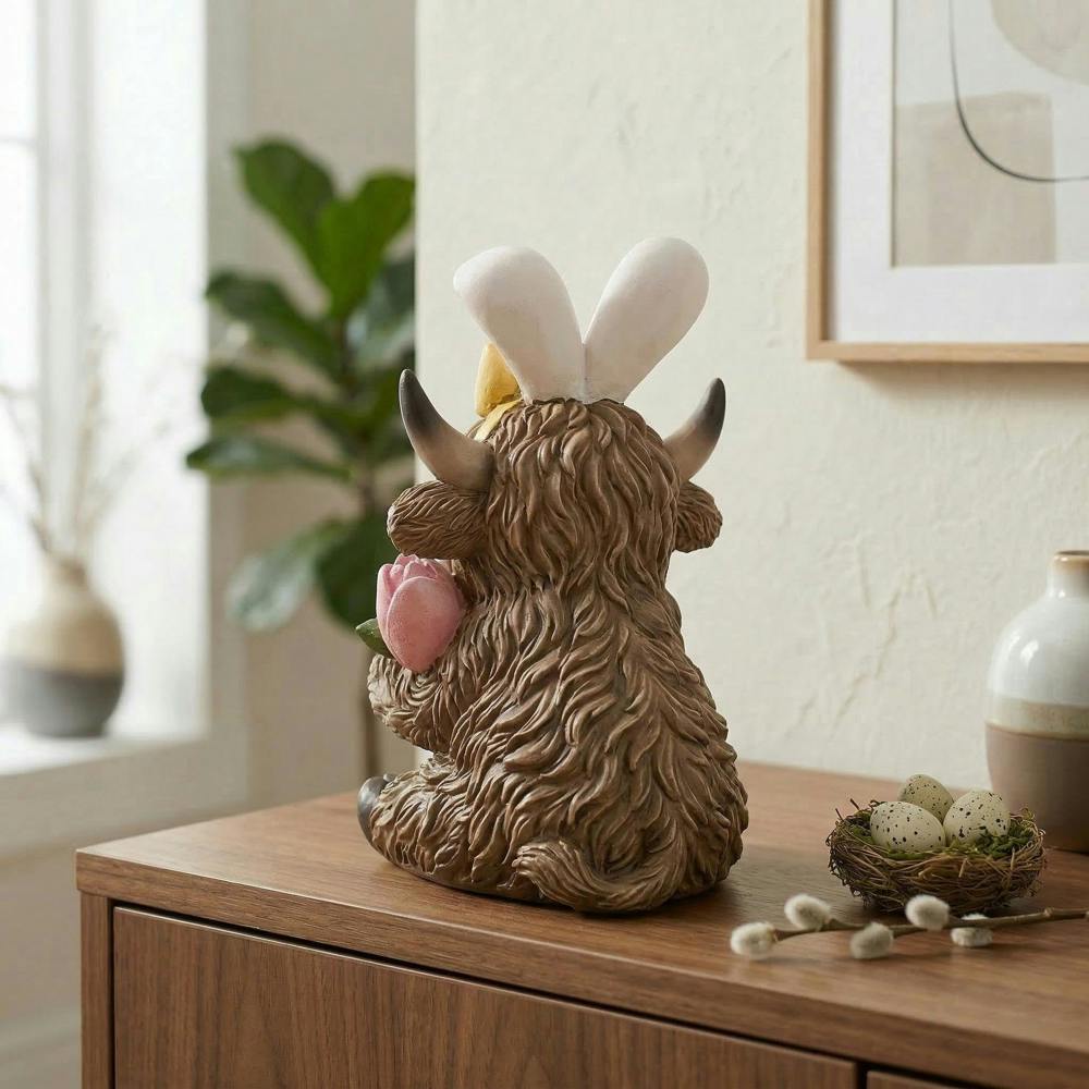 Garden Greatness Highland Cow Easter Bunny Ornament