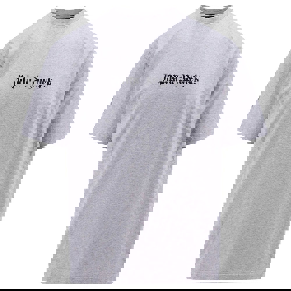 Palm Angels Plain Gothic Logo Slim Fit T-Shirt - Grey