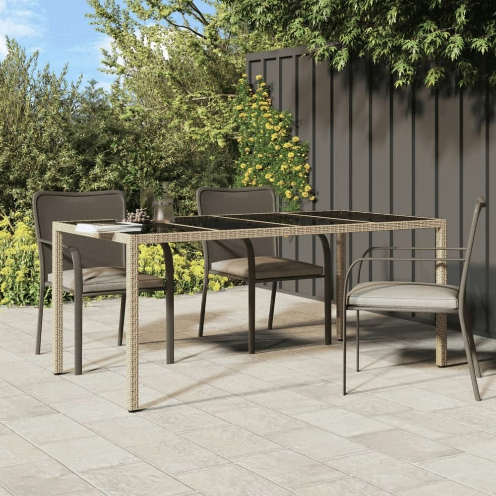 Berkfield Garden Table Beige 190x90x75 cm Tempered Glass and Poly Rattan