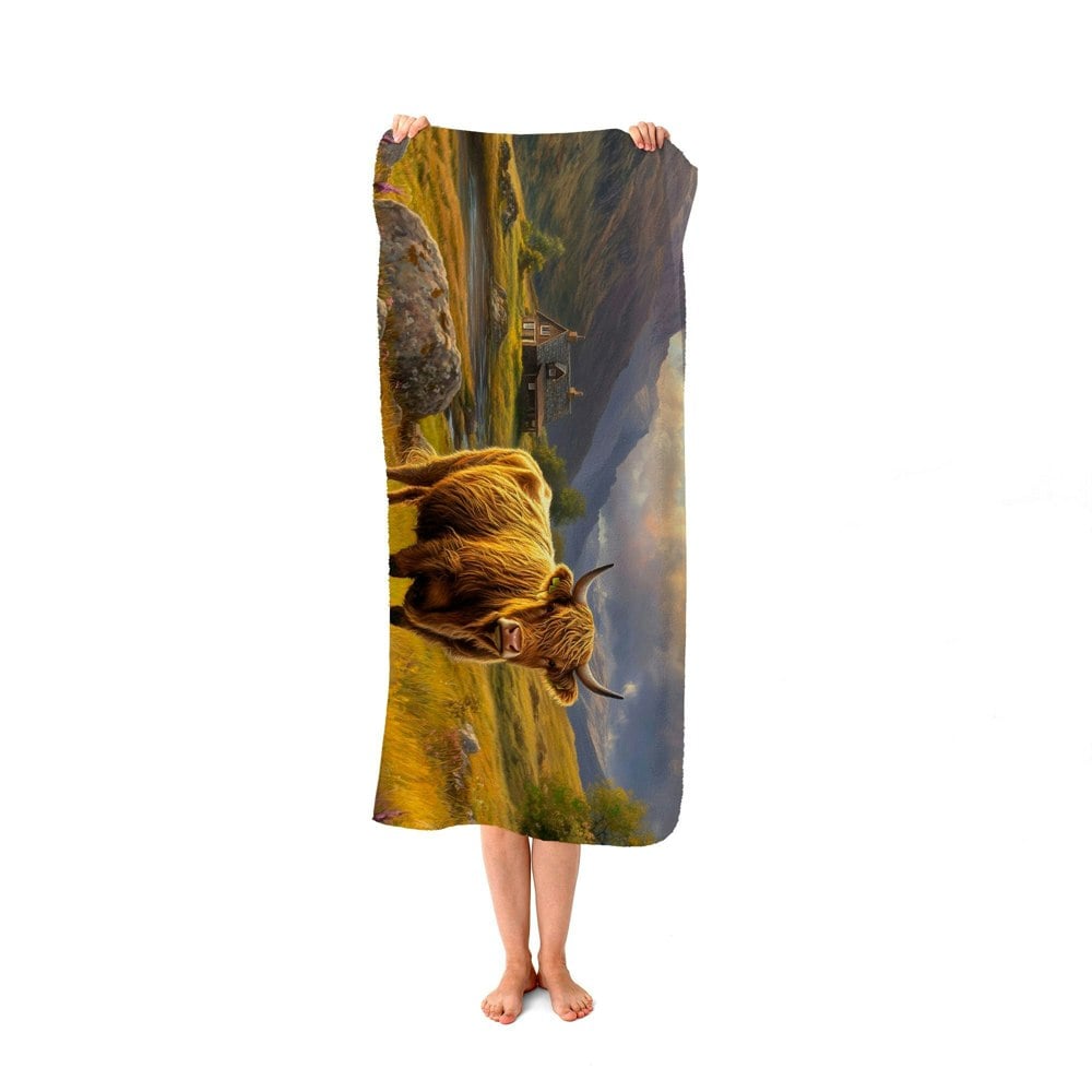 Warren Reed Springtime Highland Cow Beach Towel
