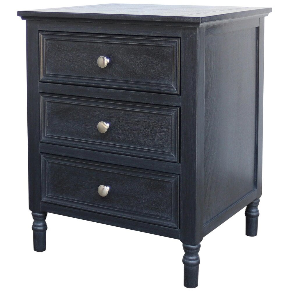 Wyld Haus San Antonio Vintage Black Wooden 3 Drawer Bedside Table
