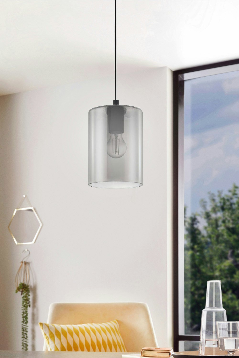 EGLO Cadaques 1 1-Light Smoked Black Glass Single Pendant