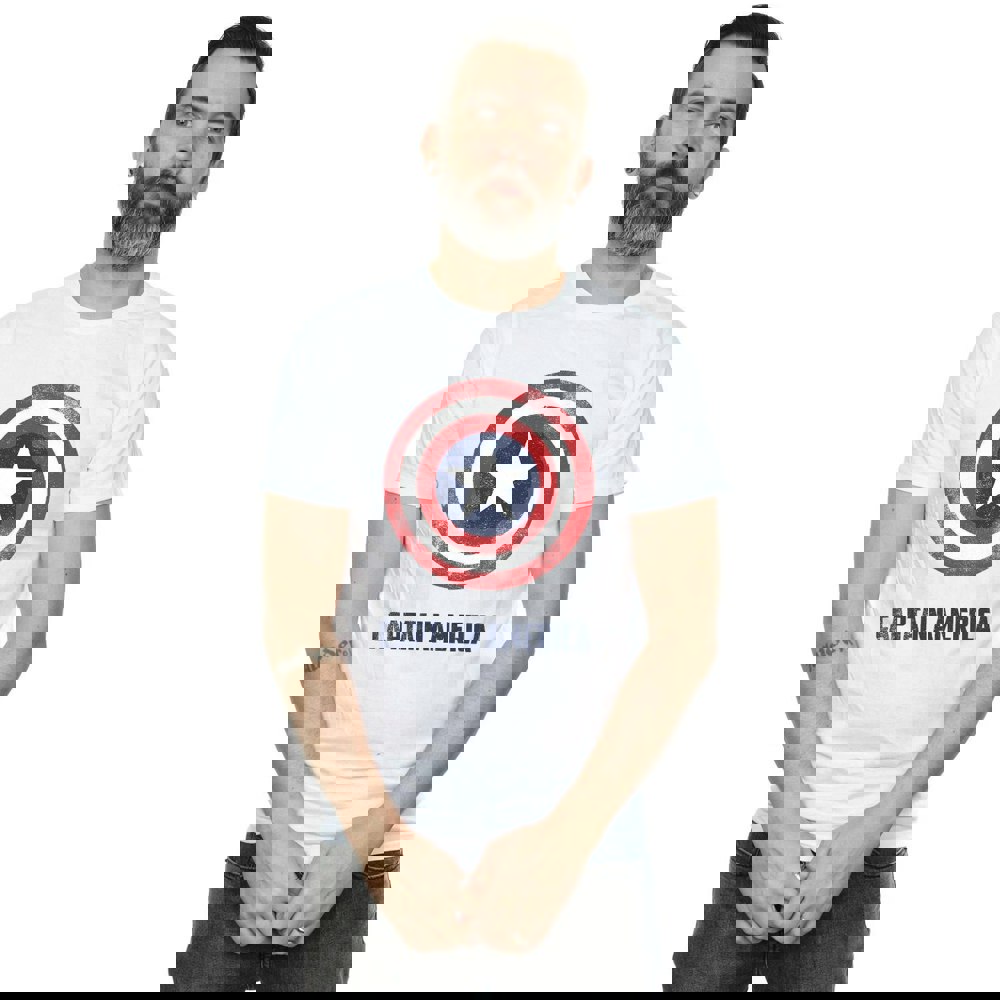 Marvel Mens Captain America Shield Text T-Shirt - White
