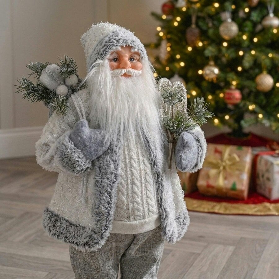 Garden Greatness Winter White Santa Standing Christmas Figure