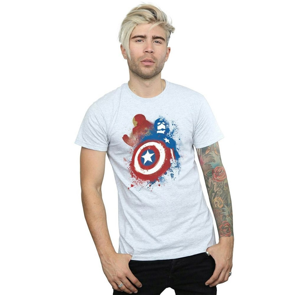 Marvel Mens Captain America Civil War Painted Vs Iron Man T-Shirt - Heather Grey
