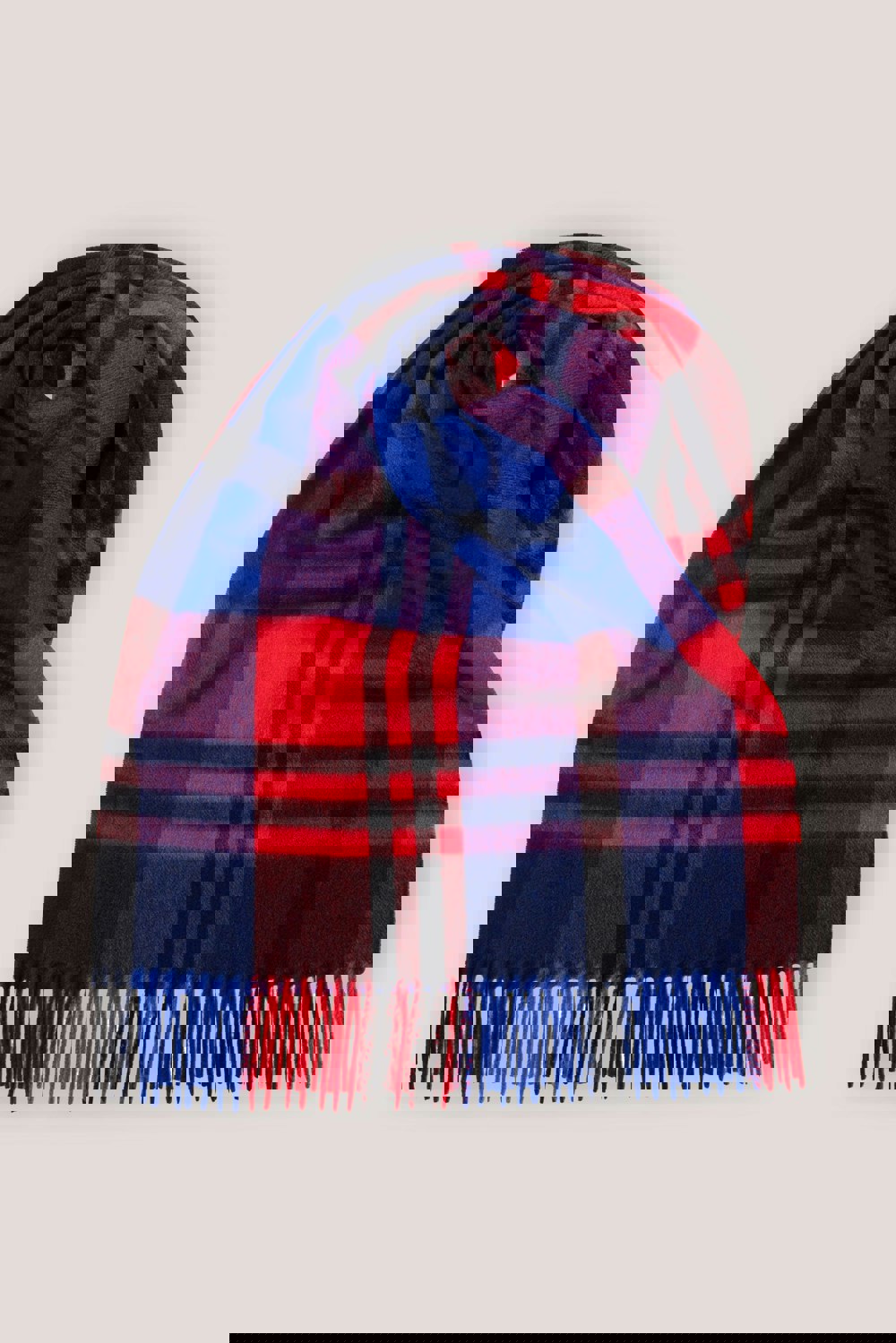 Joshua Ellis Black Watch Classic Check Wide Cashmere Scarf Red x Blue