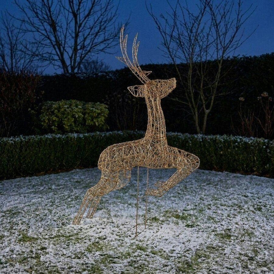 Garden Greatness Twinkling Lit White Metal Jumping Stag