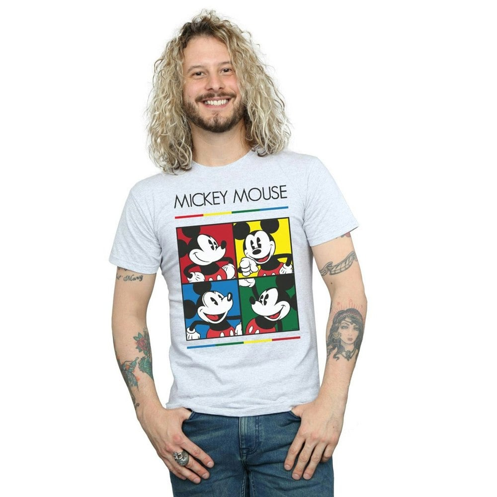 Disney Mens Mickey Mouse Square Colour T-Shirt - Sports Grey