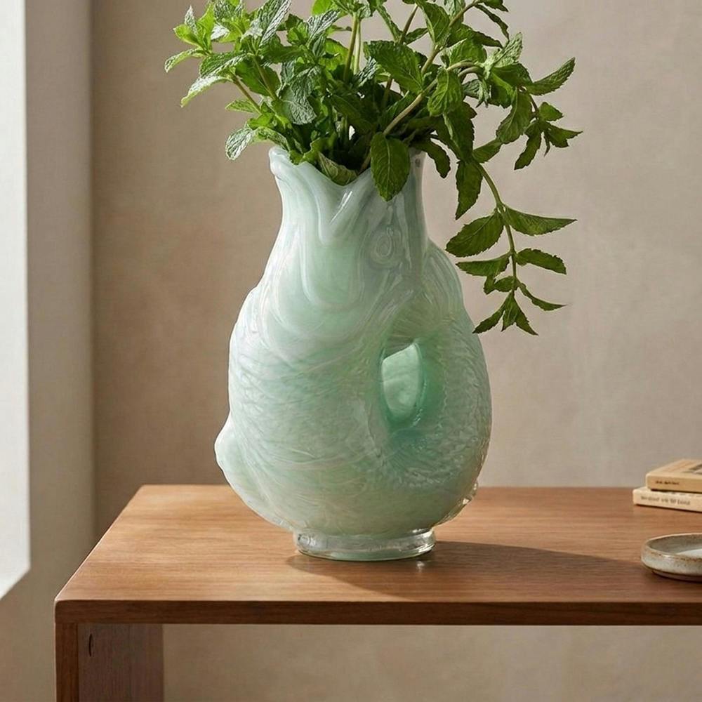 Garden Greatness Ocean Green Sculptural Glass Fish Vase