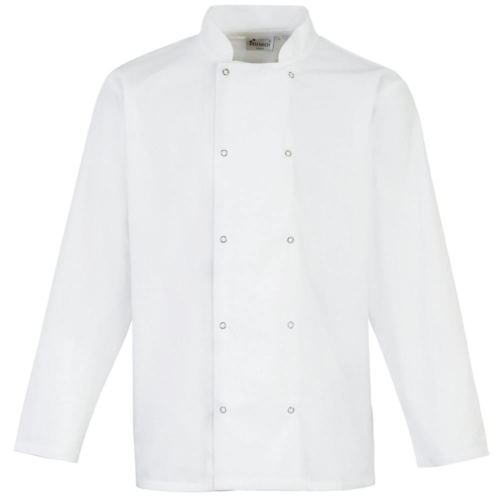 Premier Studded Front Long Sleeve Chefs Jacket / Chefswear - White - White