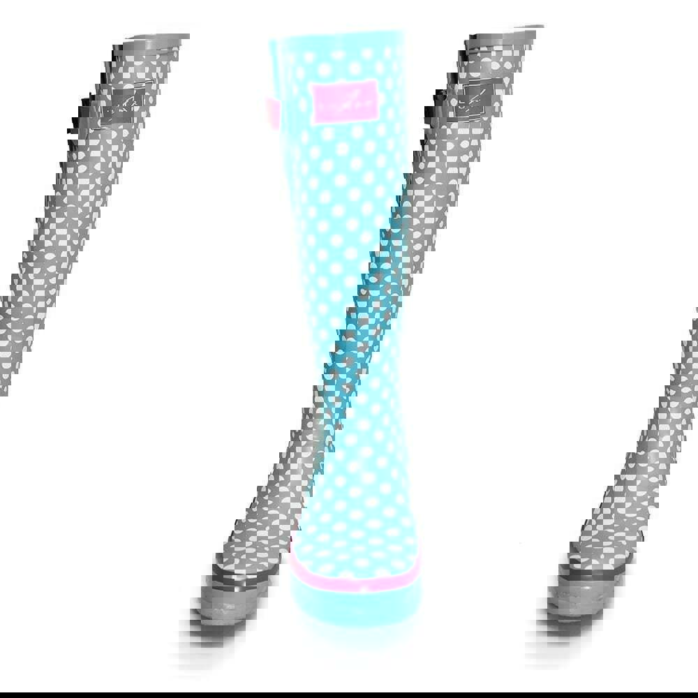 Lunar Women's Polka Dot Wellington Boots - Pale Blue/White/Pink