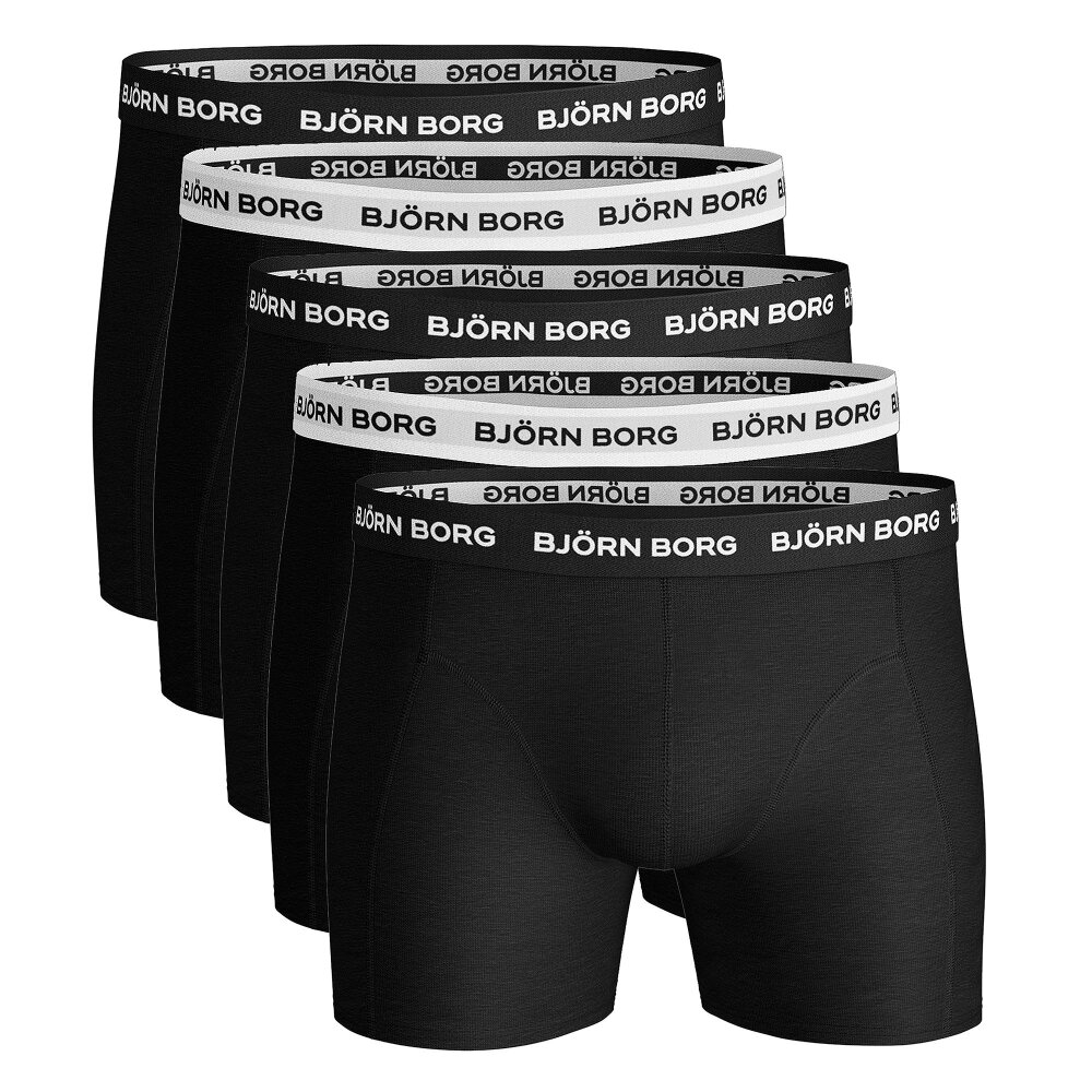 Bjorn Borg 5 Pack Mens Cotton Stretch Boxers Soft Everyday Underwear Shorts - Black