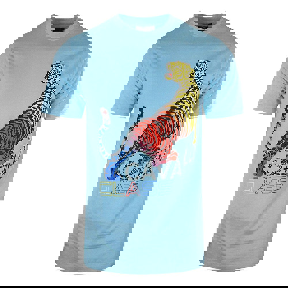 Cavalli Class Bold Tiger Design T-Shirt - Light Blue 