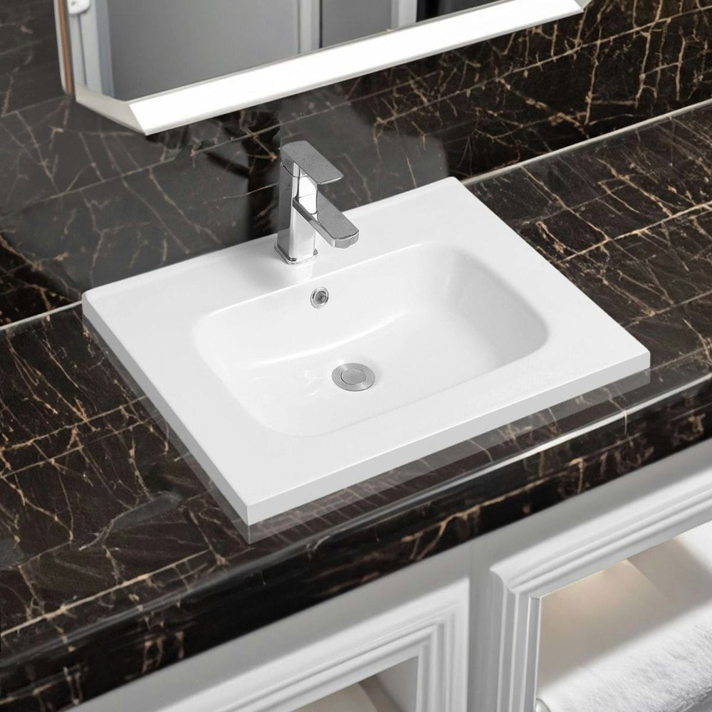 Limoge 5414 Ceramic 61cm Mid-Edge Inset Basin with Oval Bowl
