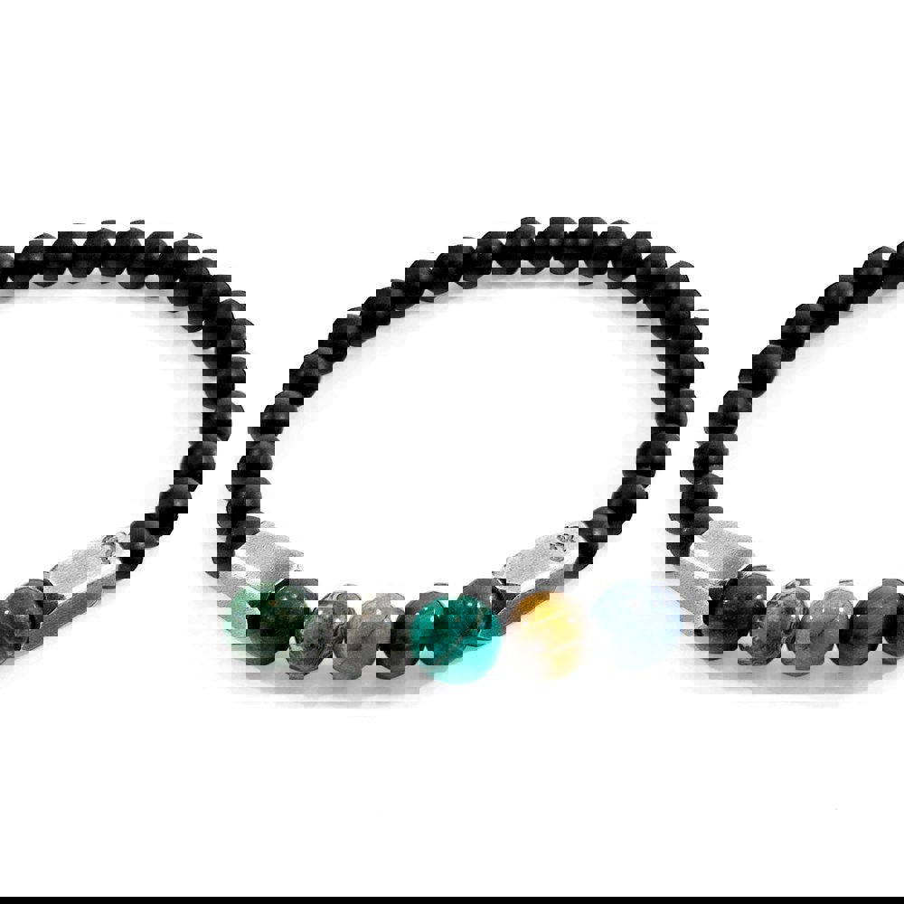 Anchor & Crew Multicoloured Multi-Gem Hukou Silver and Stone Bracelet