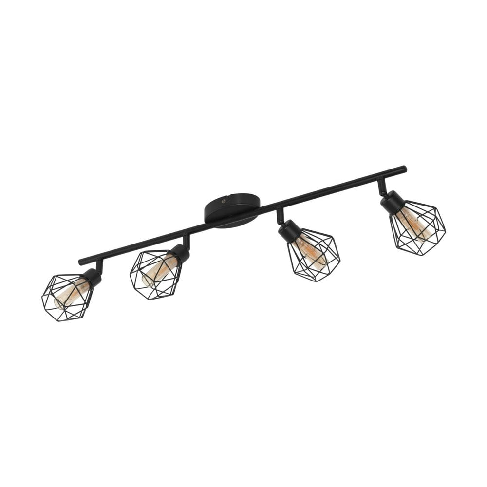 Flush 4 Spots Ceiling Light Colour Black Shade Amber Glass Bulb G9 4x3W Loops