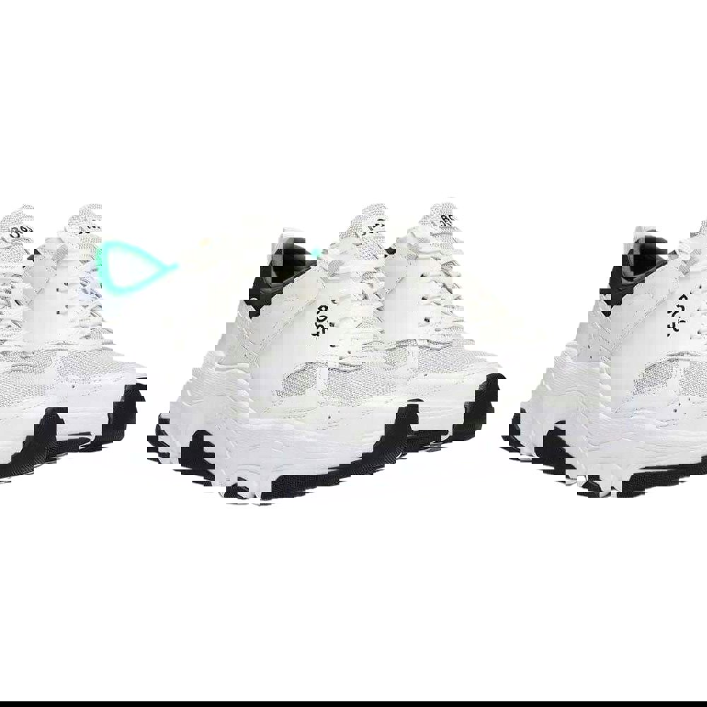 Hugo Boss Mens Asher Leather Running Trainers - White/Green