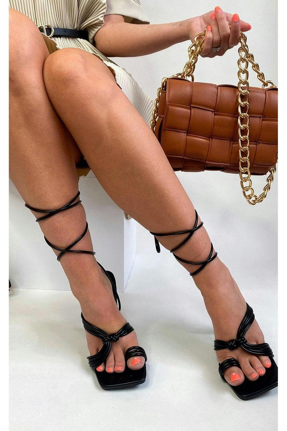 Amanda Strappy Lace Up Heels - Black