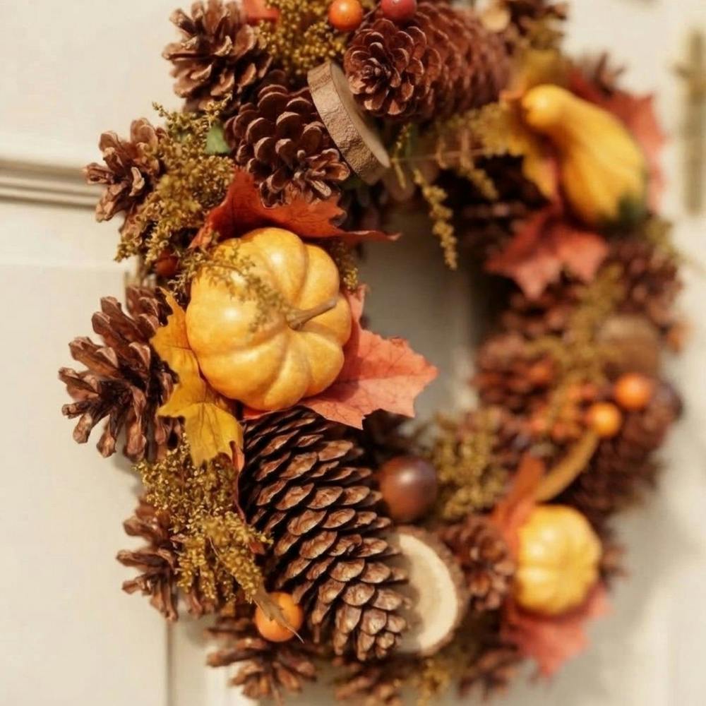 Garden Greatness Autumn Pumpkins Wood Slices Wreath