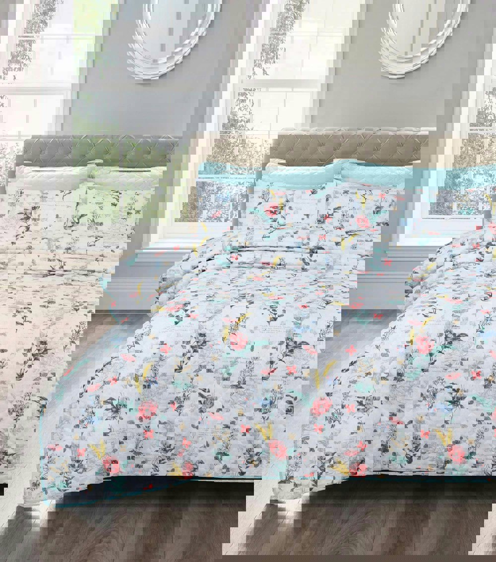 Velosso Sacramento Floral Cotton Blend Quilted Bedspread Set