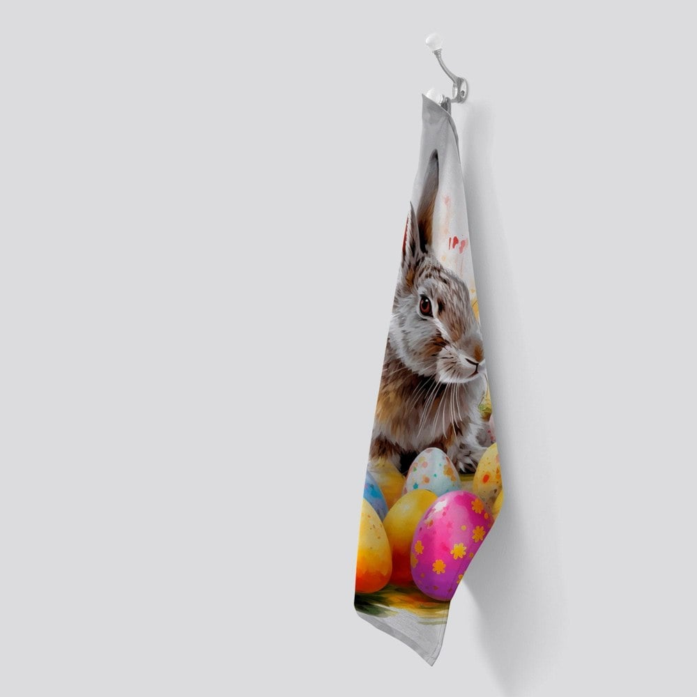 Warren Reed Splashart Easter Bunny And Eggs Tea Towel