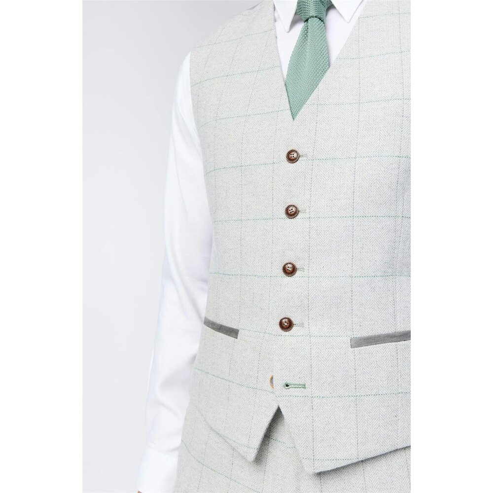 Antique Rogue Tailored Fit Alva Taupe Check Tweed Waistcoat