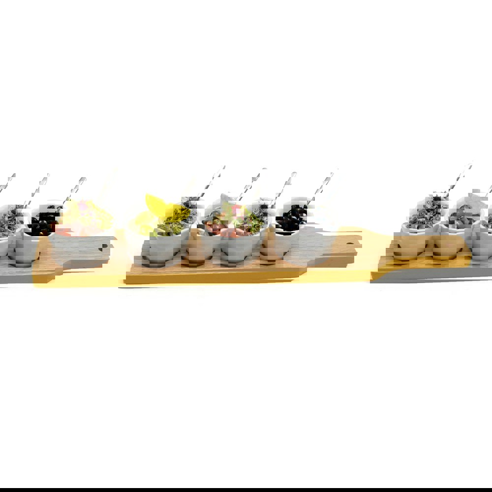Appetizers Tapas Serving Dishes Set Nibble Cups Wooden Paddle
