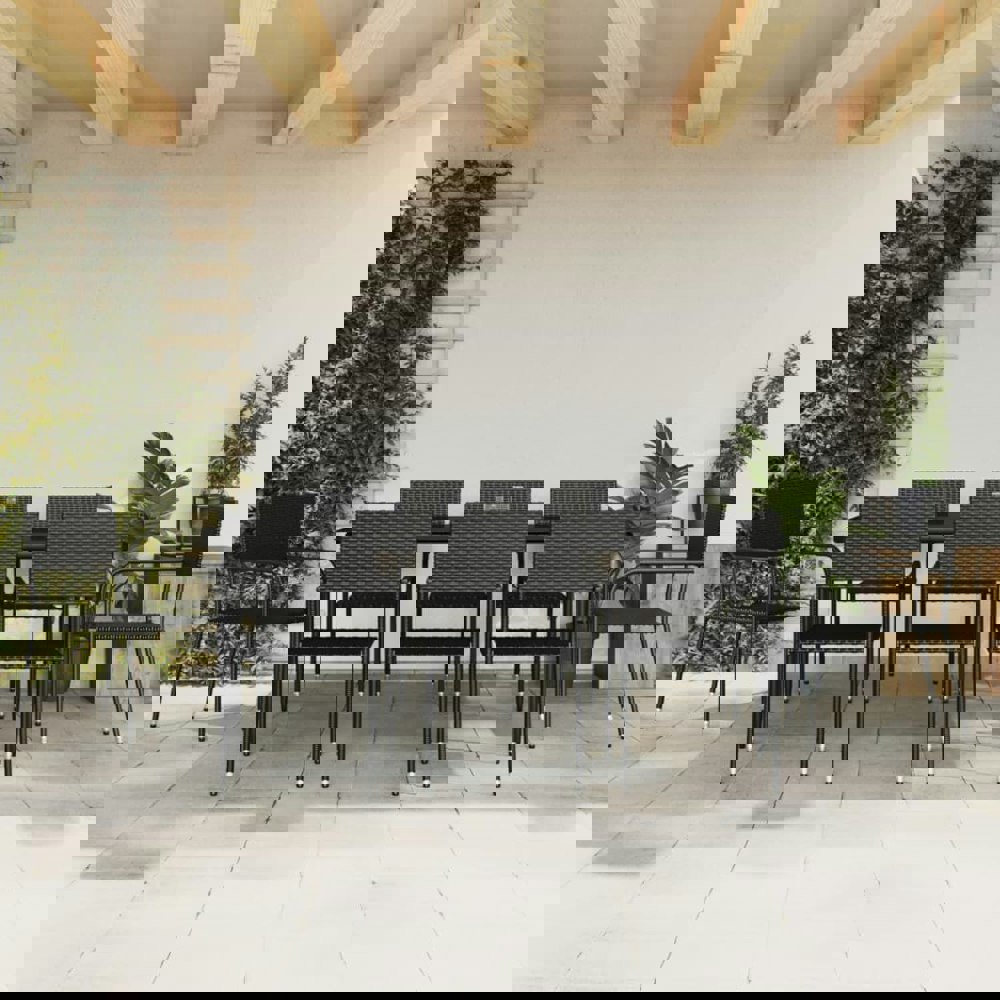 Berkfield 9 Piece Garden Dining Set Black Poly Rattan and Steel