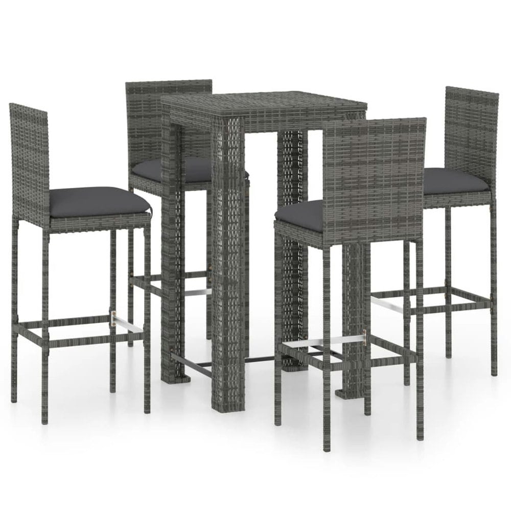 Berkfield 5 Piece Garden Bar Set with Cushions Poly Rattan Grey