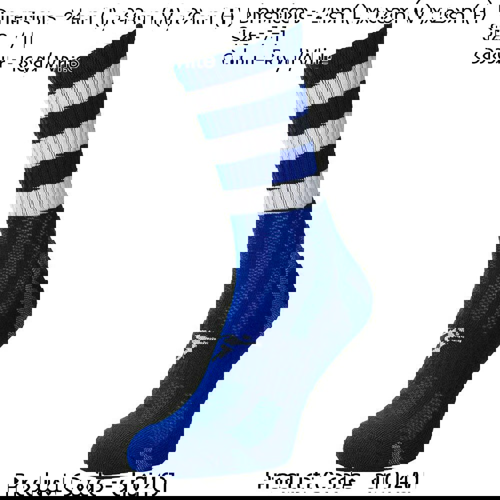 ADULT Size 7-11 Hooped Stripe Football Crew Socks ROYAL BLUE/WHITE Training