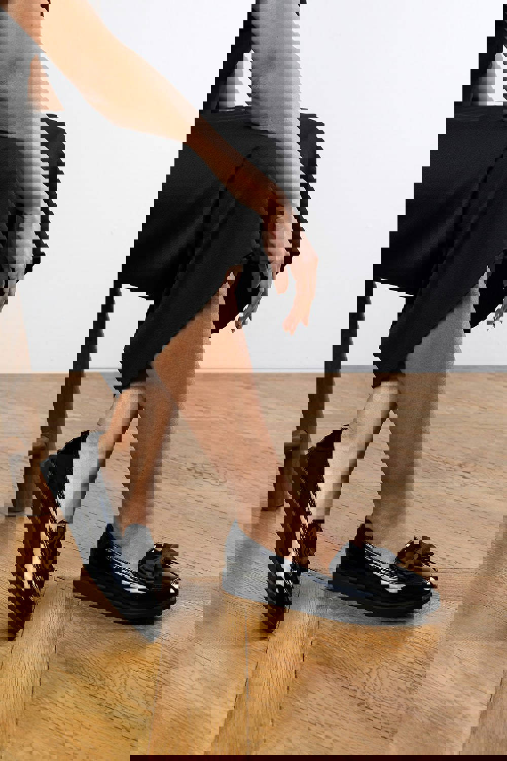 Where's That From Lacey Black Patent Bow Loafer With Fabric Detail