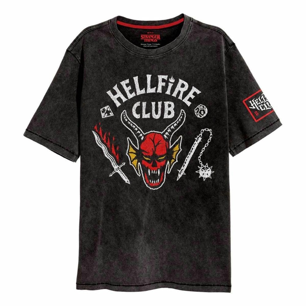 Stranger Things Unisex Adult Hellfire Club Acid Wash T-Shirt - Black