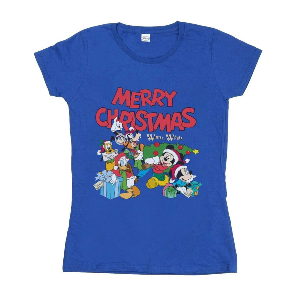 Disney Womens/Ladies Mickey And Friends Winter Wishes Cotton T-Shirt - Royal Blue