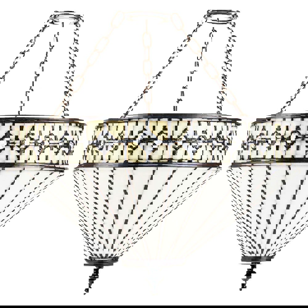 Modern Opal White Tiffany Glass Pendant Shade with Small Circular Clear Beads Image 1