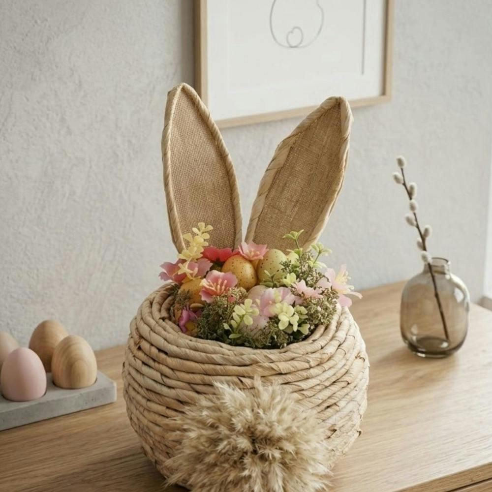 Garden Greatness Woven Faux Flowers Bunny Ears Basket