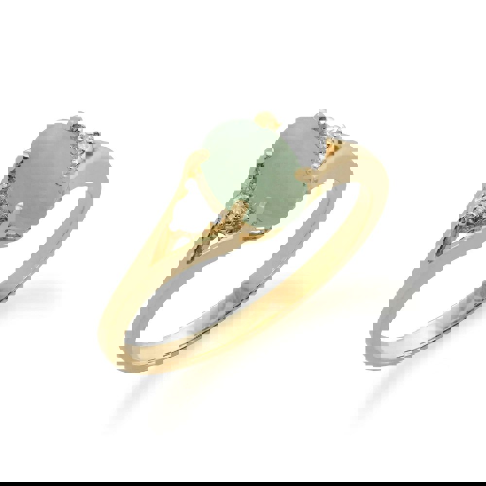 Classic Oval Jade & Diamond Ring in 9ct Yellow Gold