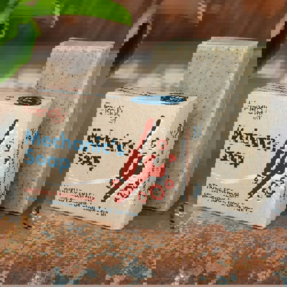 Mechanic's Soap Bar on a rusty worktop in a garage