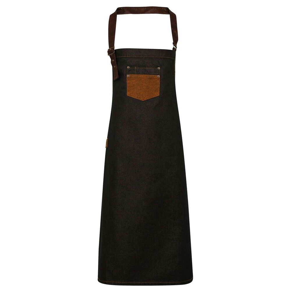 Premier Division Bibbed Apron - Black/Tan Denim - One Size - Black/Tan Denim - 100% Cotton