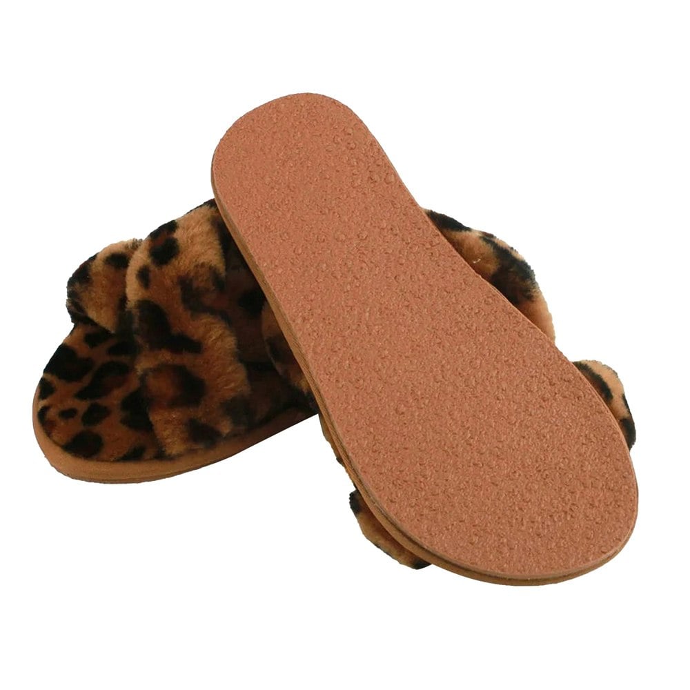 Eastern Counties Leather Women's Delilah Leopard Print Sheepskin Slippers - Brown/Black