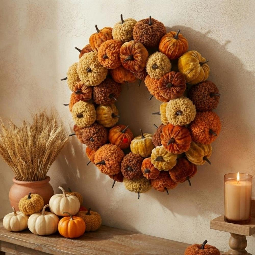 Garden Greatness Autumnal Textured Pumpkin Decorative Wreath